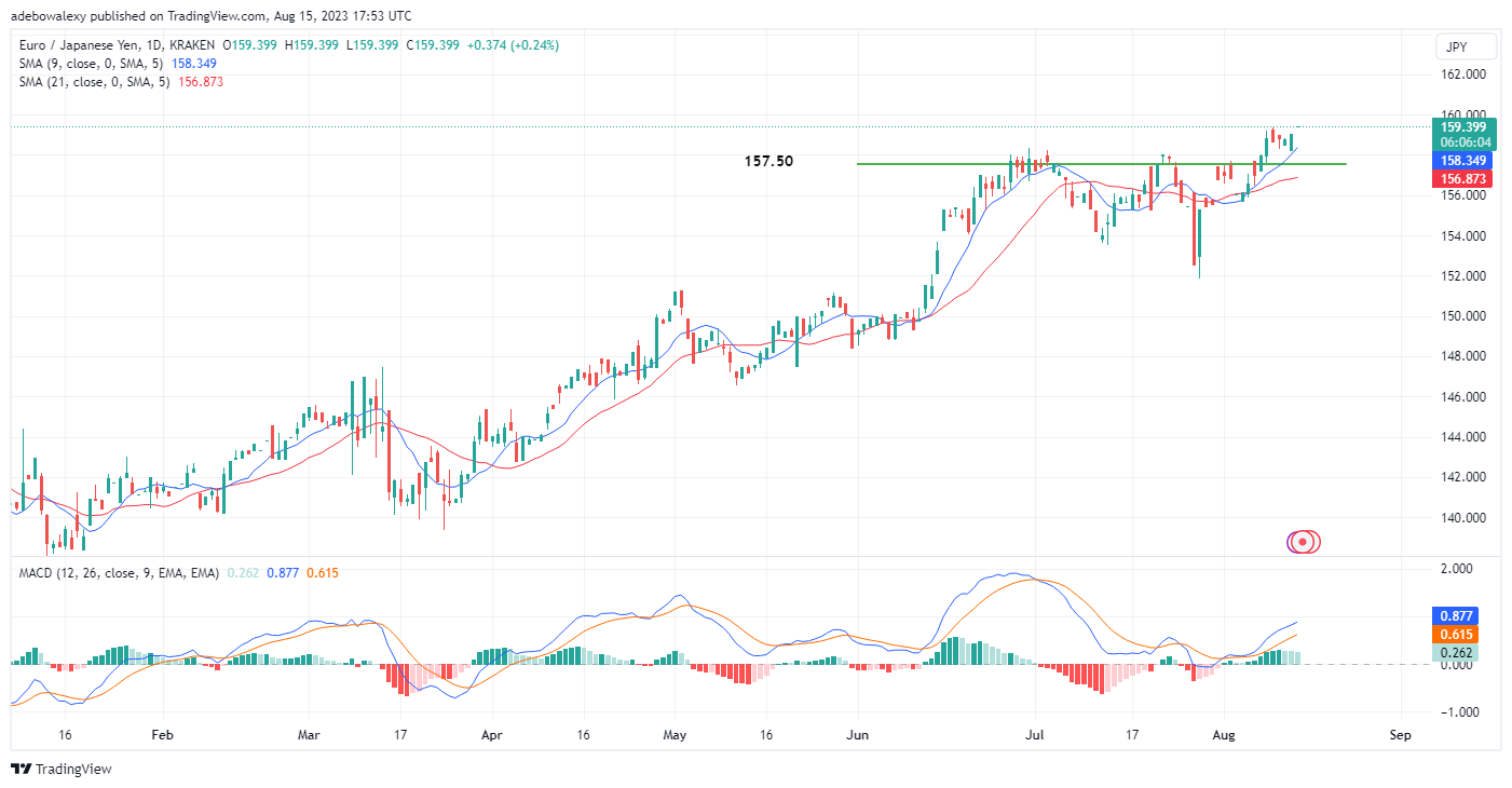 EURJPY Continues to Rise Towards the 160.00 Price Mark