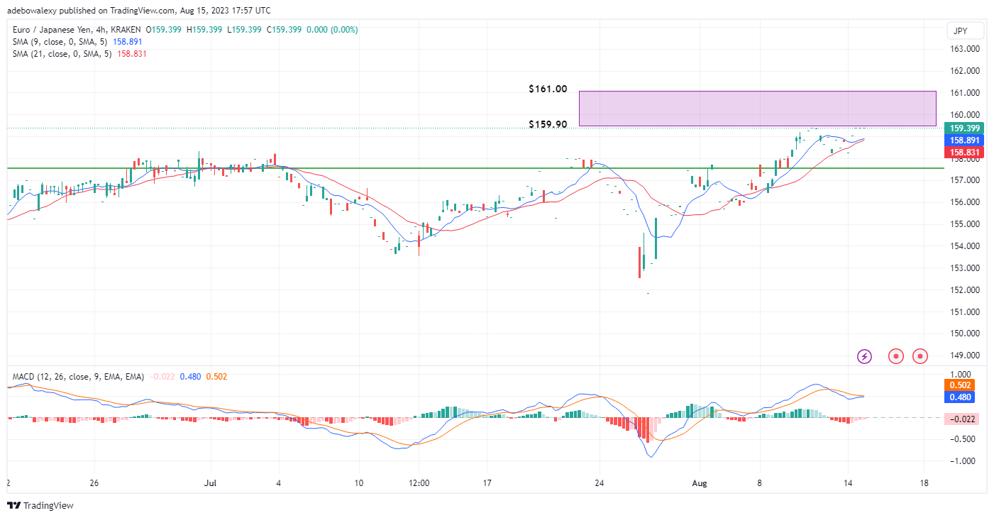 EURJPY Continues to Rise Towards the 160.00 Price Mark