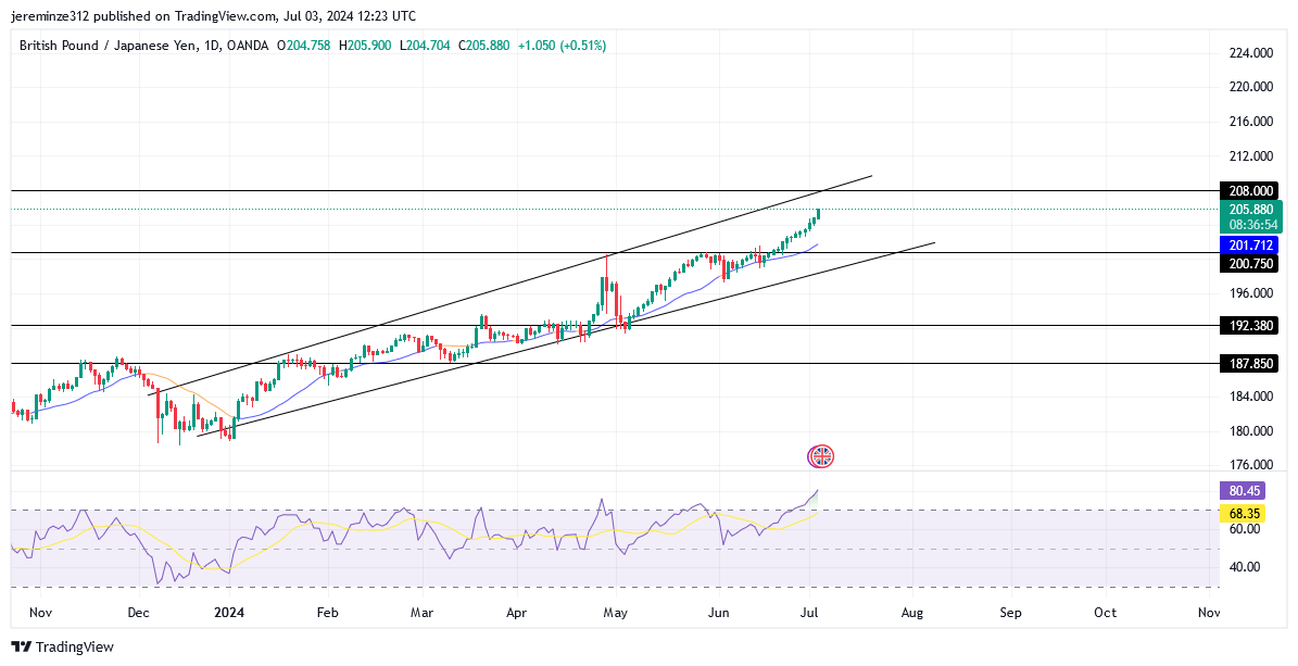 GBPJPY Trend Bullish Targeting 208.000 Level