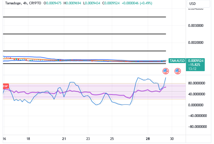 Tamadoge (TAMA/USD) Market Pushes in Ranges, staging spikes.