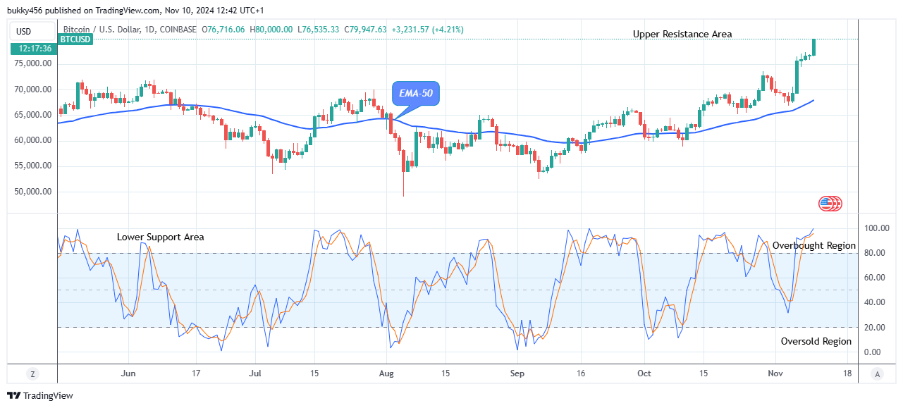 Bitcoin (BTCUSD) Price Reaches the All-time High of $80,000